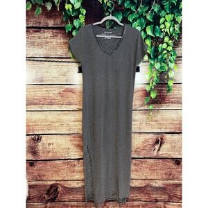 Pact Maxi Shirt Dress Sz S Striped Organic Lightweight Knit Cap Sleeve Side Slit